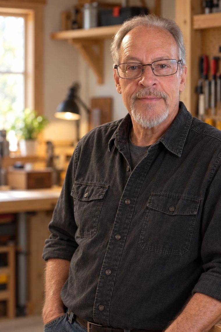 Ray Dellinger, retired home inspector, in his workshop.